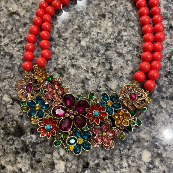 Heidi Daus Swarovski Crystal Drop Necklace ~ Flower Show (Coral Color) - Picture 4 of 5